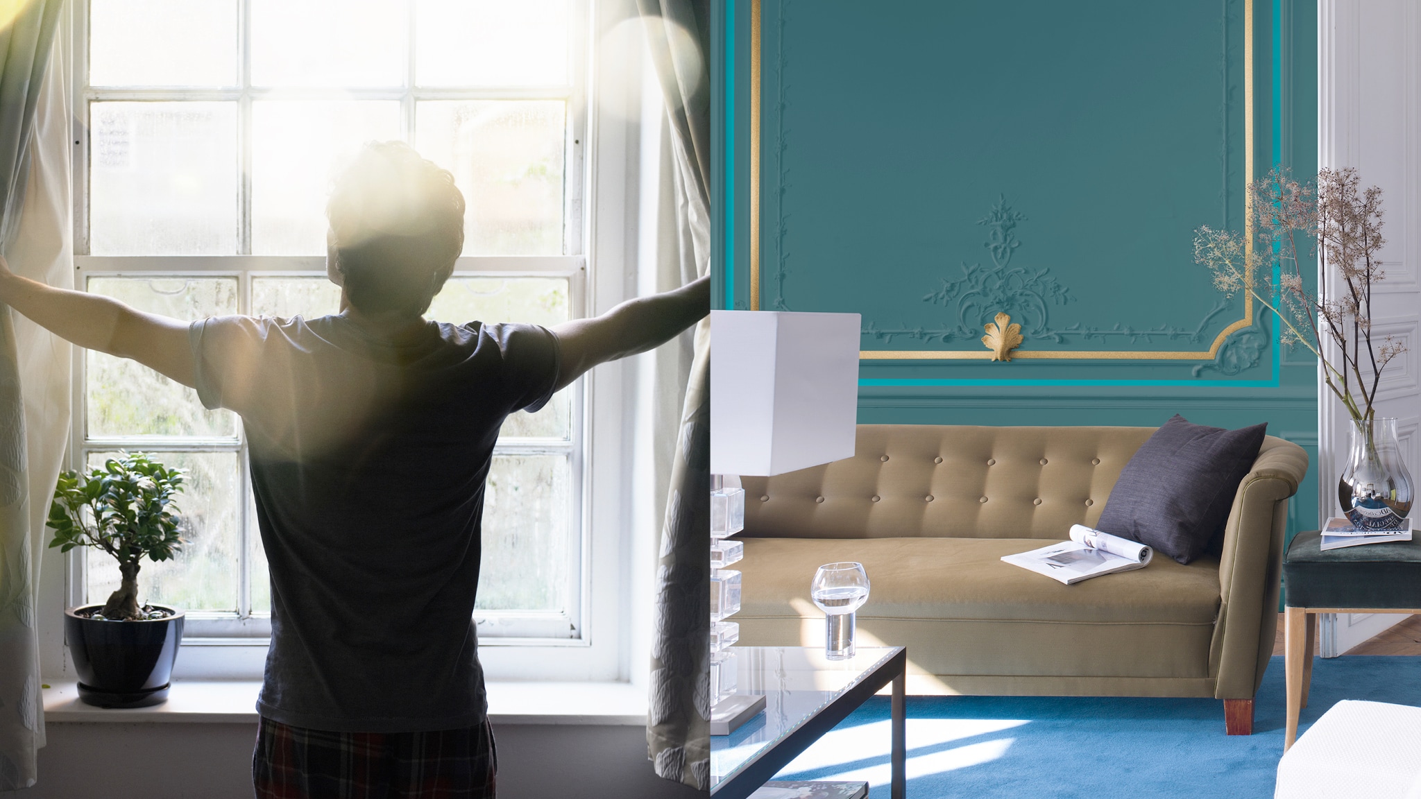 朝东的房间在一天中光线变化最多。黎明的晨光略带粉色，而随着太阳渐渐升起，日光很快呈现更多的蓝色调。