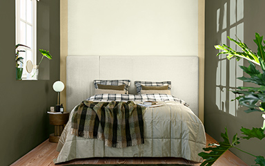 Bedroom with soft green and dark green walls